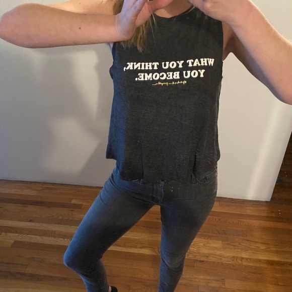 Spiritual Gangster what you think you become cropped graphic print muscle tank S - Picture 2 of 8